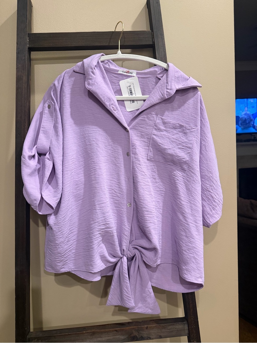 Women's Lavender Tie-Hem Button Blouse - Casual Shirt